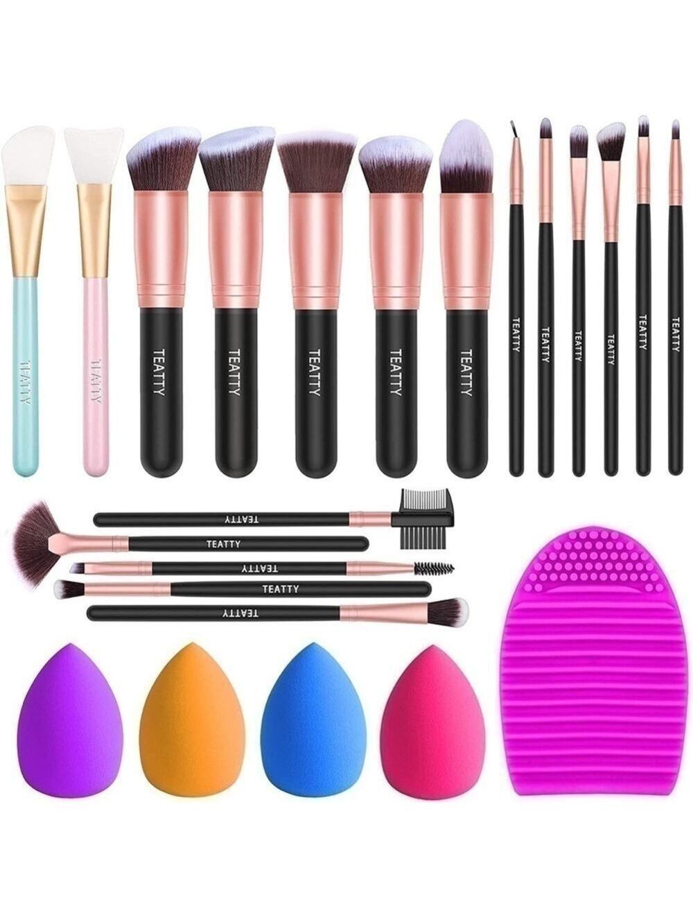 NEW-18PC Makeup Brush Set, 4Pc BlenderSponge,1PcBrushCleaner+2Pc FREE Mask Brush